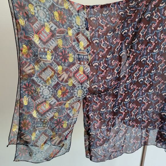 Anna Sui Silk Kimono Open Front Sheer Metallic Gold Purple Women Medium Large - Picture 10 of 13